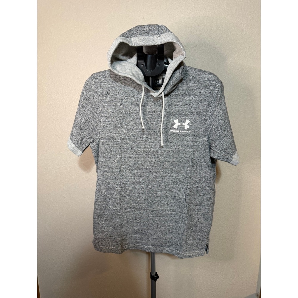 Under Armour Mens Short Sleeve Hoodie Gray Heather Pullover Sweatshirt Medium